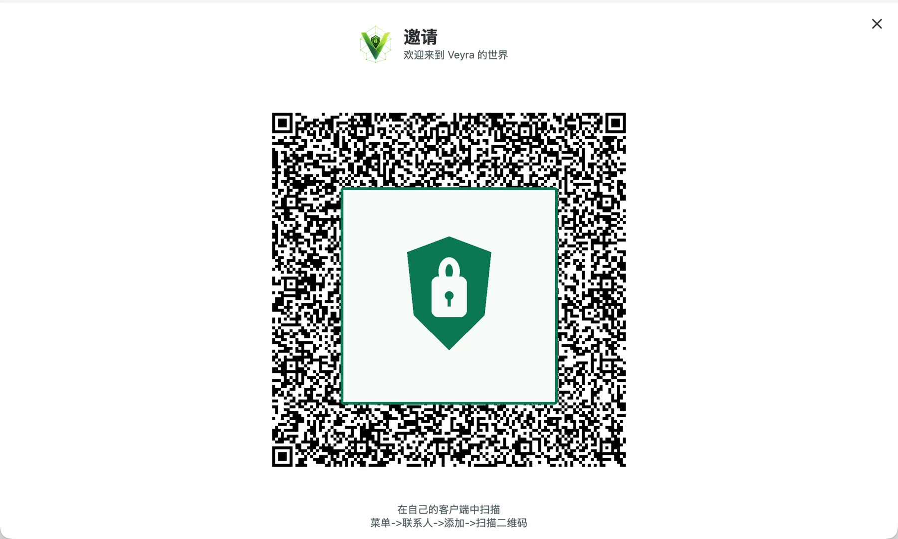 全屏Veyra 邀请 QR 代码,保护区块在代码上面